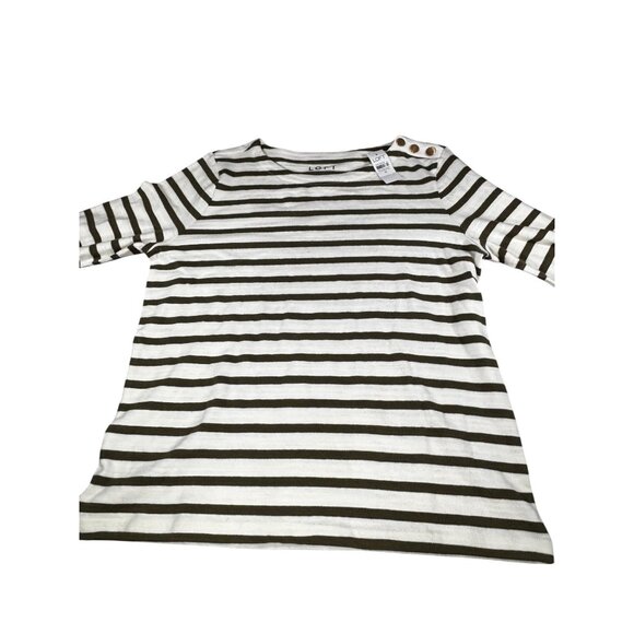 Striped Olive & White Long-Sleeve Knit Top By Loft In Size M - Picture 9 of 13